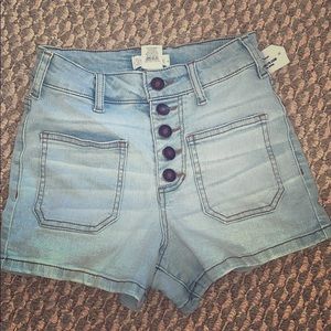 high waisted light wash jean shorts